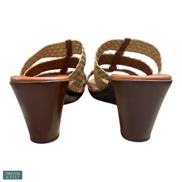 Aubrey Lynn Tan Woven Slide Sandals Rhinestone Straps Boho Luxe Resort 9.5 - Picture 7 of 10